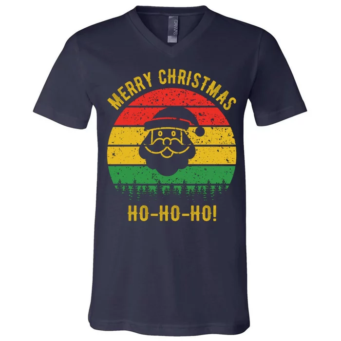 Merry Christmas Ho-Ho-Ho Vintage Santa V-Neck T-Shirt