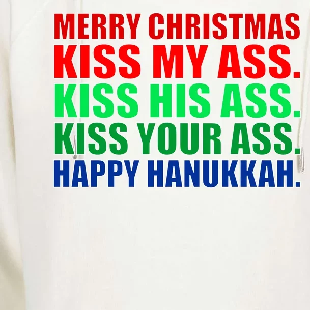 Merry Christmas Kiss My Ass Happy Hanukkah Womens Funnel Neck Pullover Hood