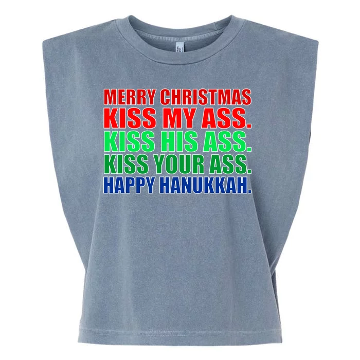 Merry Christmas Kiss My Ass Happy Hanukkah Garment-Dyed Women's Muscle Tee