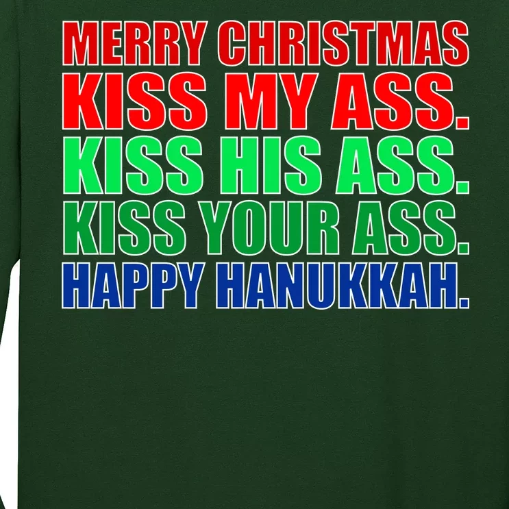 Merry Christmas Kiss My Ass Happy Hanukkah Long Sleeve Shirt