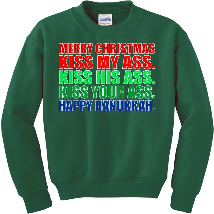 Merry Christmas Kiss My Ass Happy Hanukkah Kids Sweatshirt