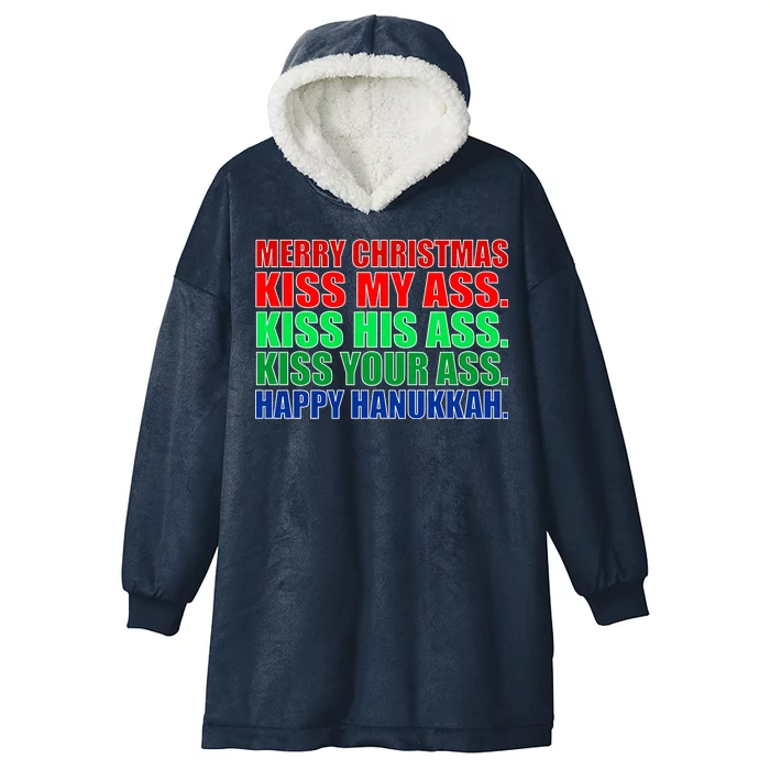 Merry Christmas Kiss My Ass Happy Hanukkah Hooded Wearable Blanket