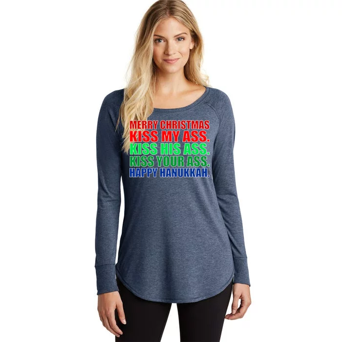 Merry Christmas Kiss My Ass Happy Hanukkah Women's Perfect Tri Tunic Long Sleeve Shirt