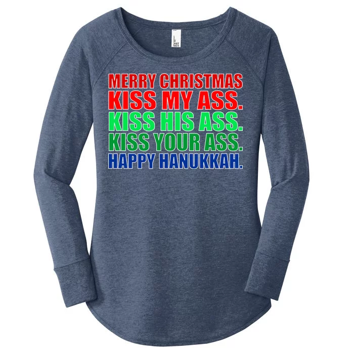 Merry Christmas Kiss My Ass Happy Hanukkah Women's Perfect Tri Tunic Long Sleeve Shirt