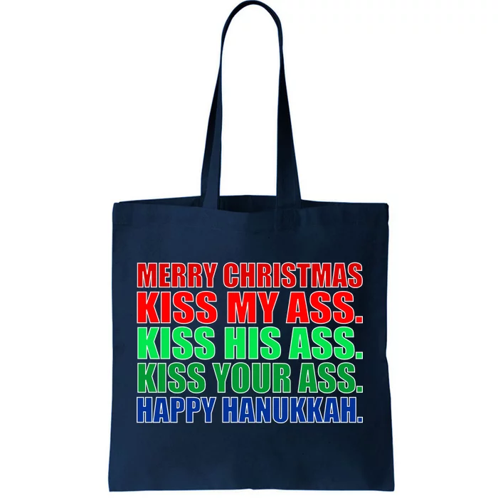 Merry Christmas Kiss My Ass Happy Hanukkah Tote Bag