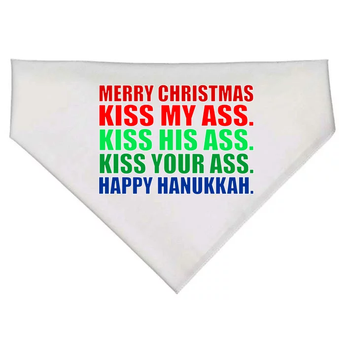 Merry Christmas Kiss My Ass Happy Hanukkah USA-Made Doggie Bandana