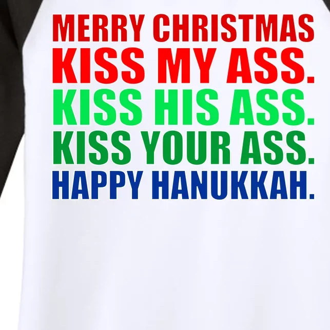 Merry Christmas Kiss My Ass Happy Hanukkah Women's Tri-Blend 3/4-Sleeve Raglan Shirt