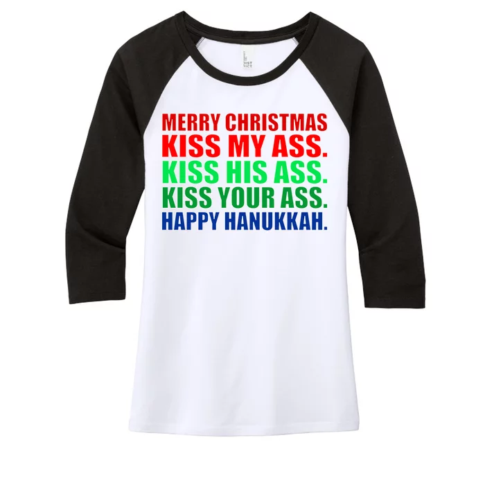 Merry Christmas Kiss My Ass Happy Hanukkah Women's Tri-Blend 3/4-Sleeve Raglan Shirt