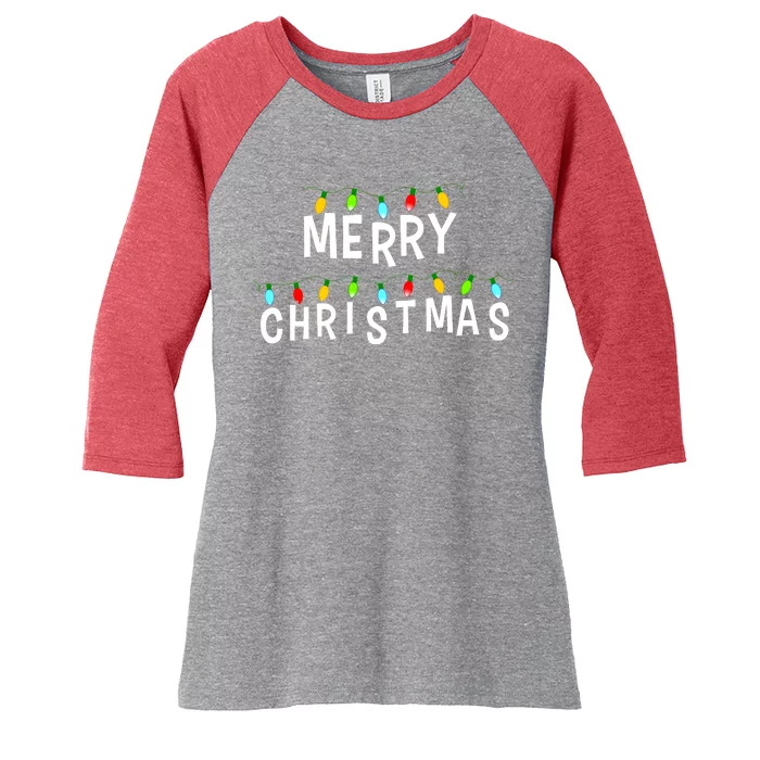 Merry Christmas Lights Women's Tri-Blend 3/4-Sleeve Raglan Shirt