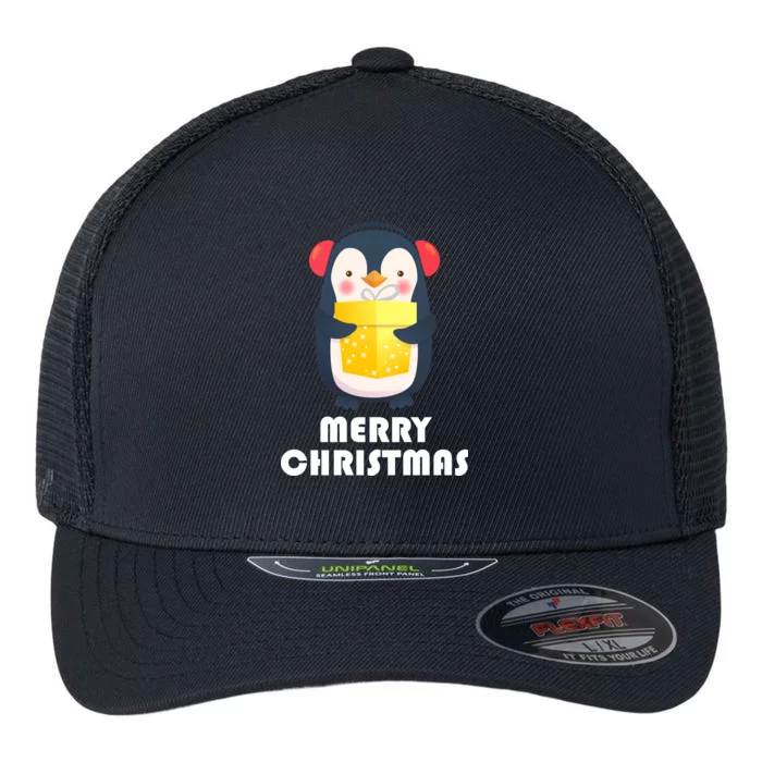 Merry Christmas Penguin Flexfit Unipanel Trucker Cap