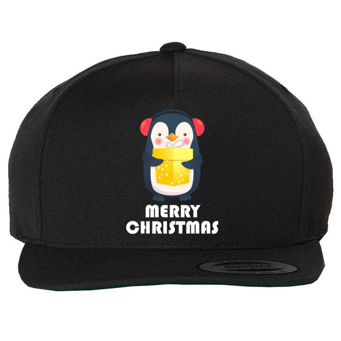 Merry Christmas Penguin Wool Snapback Cap