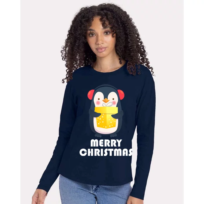 Merry Christmas Penguin Womens Cotton Relaxed Long Sleeve T-Shirt