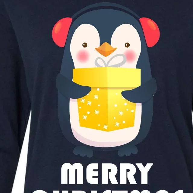 Merry Christmas Penguin Womens Cotton Relaxed Long Sleeve T-Shirt