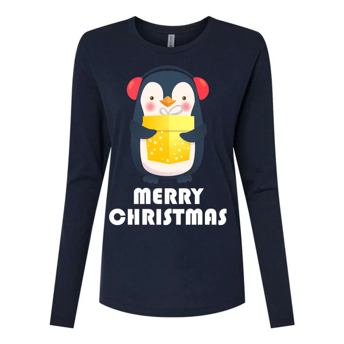 Merry Christmas Penguin Womens Cotton Relaxed Long Sleeve T-Shirt