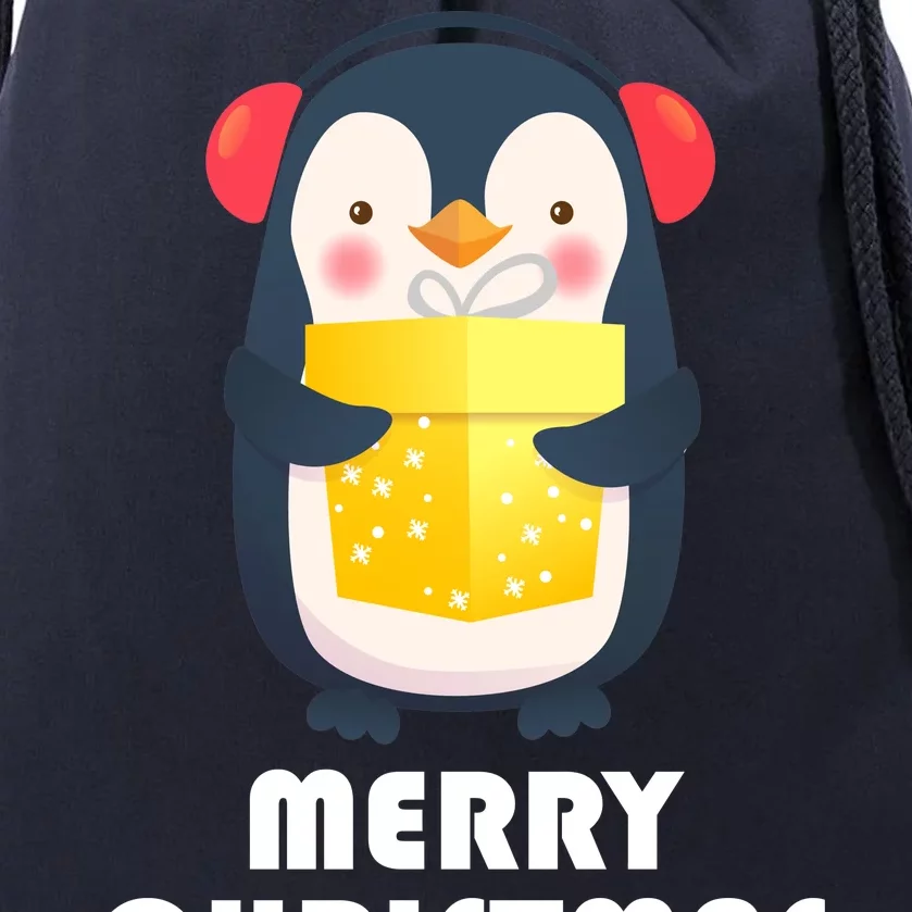 Merry Christmas Penguin Drawstring Bag