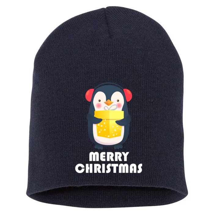 Merry Christmas Penguin Short Acrylic Beanie