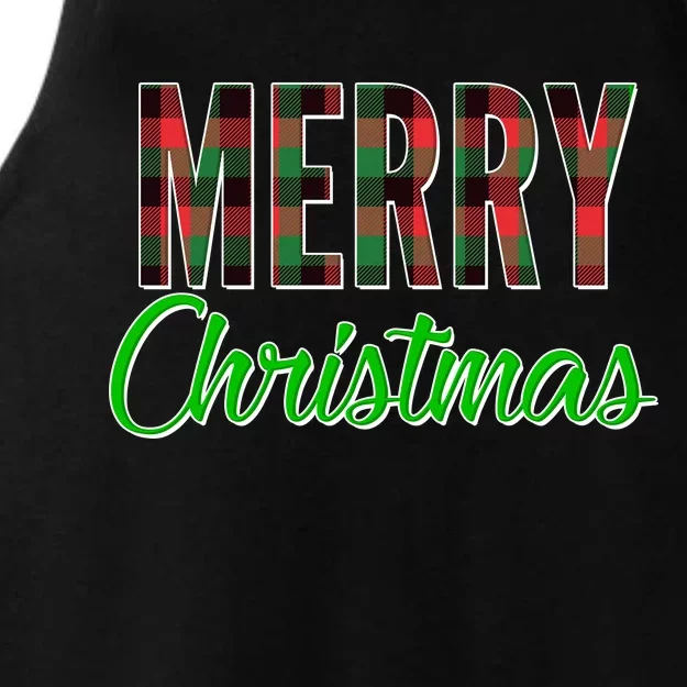 Merry Christmas Plaid Ladies Tri-Blend Wicking Tank