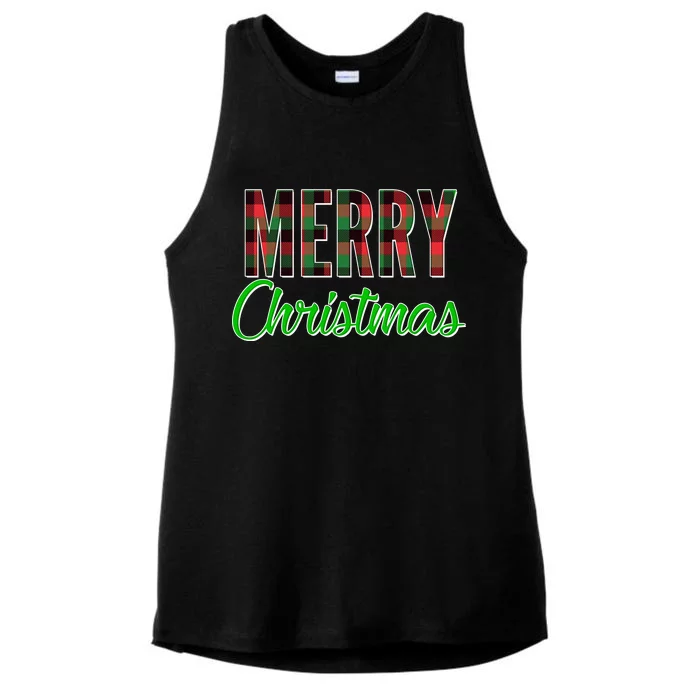 Merry Christmas Plaid Ladies Tri-Blend Wicking Tank