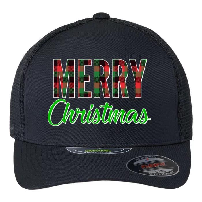 Merry Christmas Plaid Flexfit Unipanel Trucker Cap