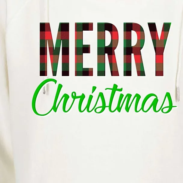 Merry Christmas Plaid Womens Funnel Neck Pullover Hood