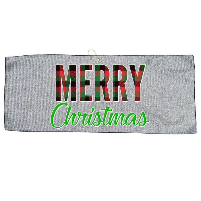 Merry Christmas Plaid Large Microfiber Waffle Golf Towel