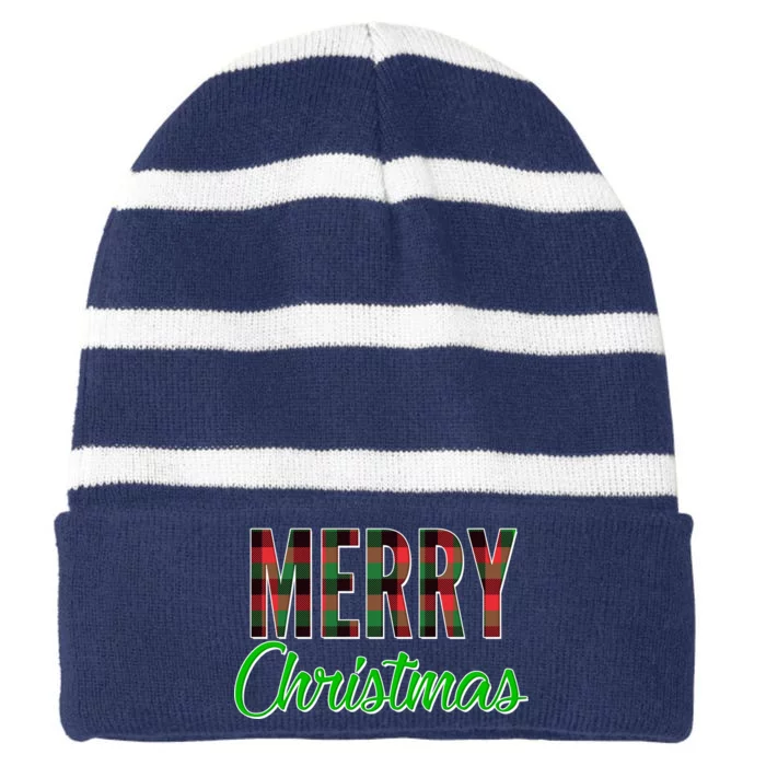 Merry Christmas Plaid Striped Beanie with Solid Band