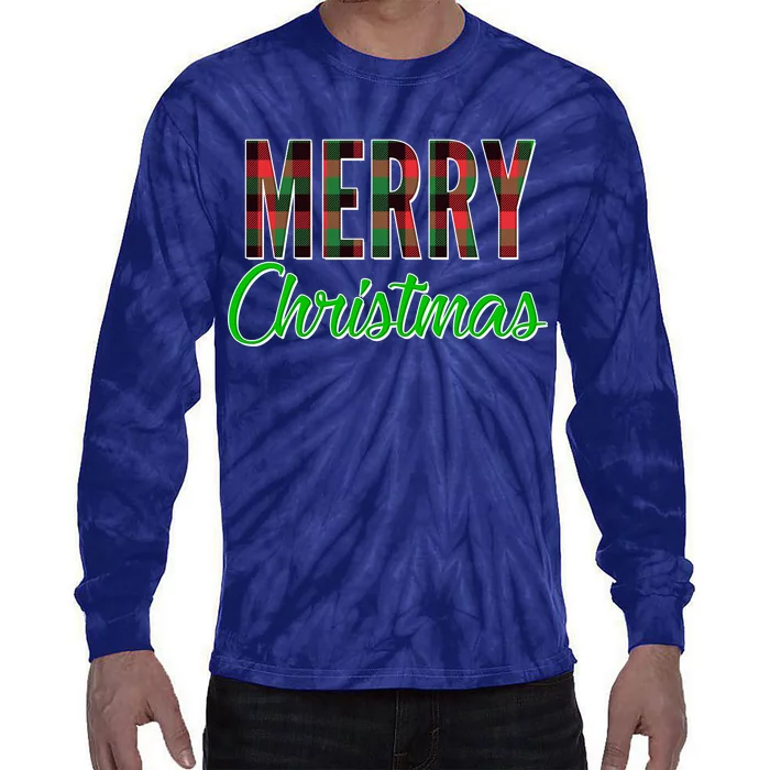 Merry Christmas Plaid Tie-Dye Long Sleeve Shirt