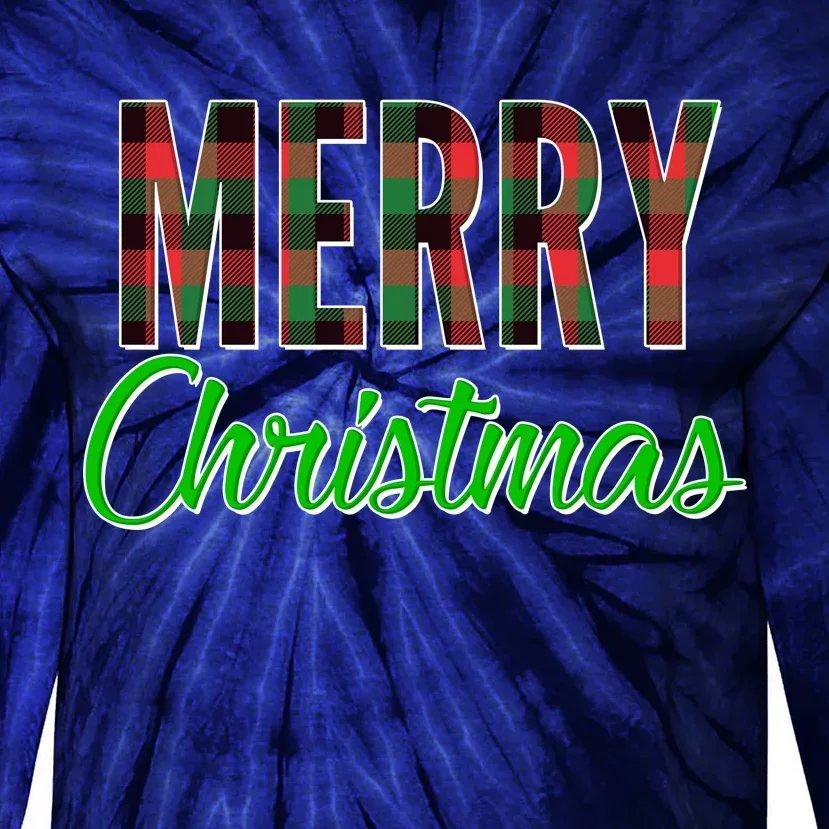 Merry Christmas Plaid Tie-Dye Long Sleeve Shirt