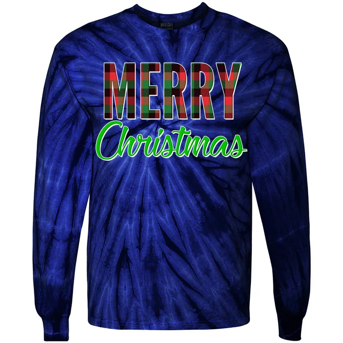 Merry Christmas Plaid Tie-Dye Long Sleeve Shirt