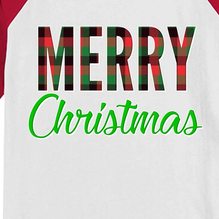 Merry Christmas Plaid Kids Colorblock Raglan Jersey