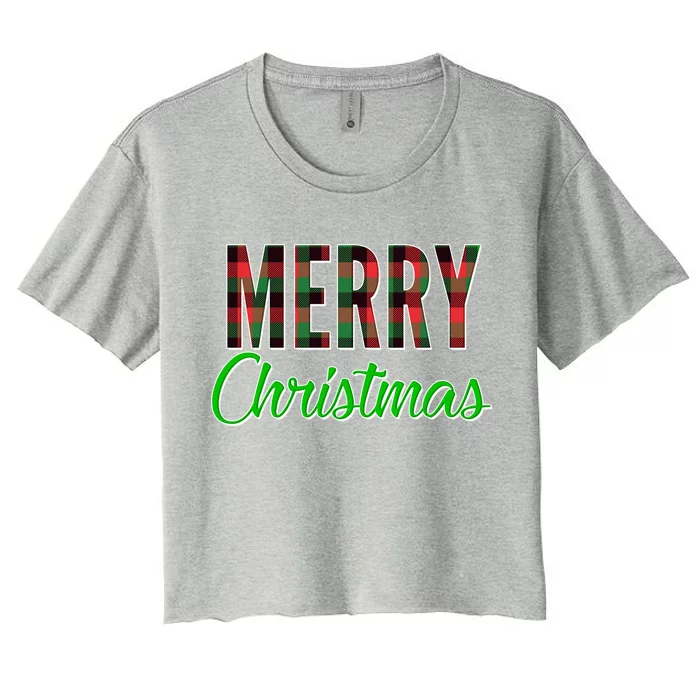 Merry Christmas Plaid Women's Crop Top Tee