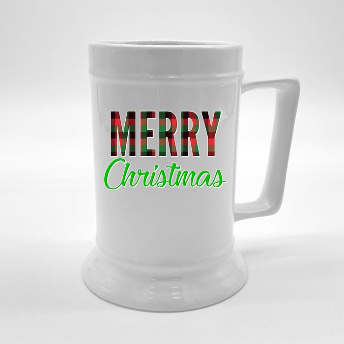 Merry Christmas Plaid Front & Back Beer Stein