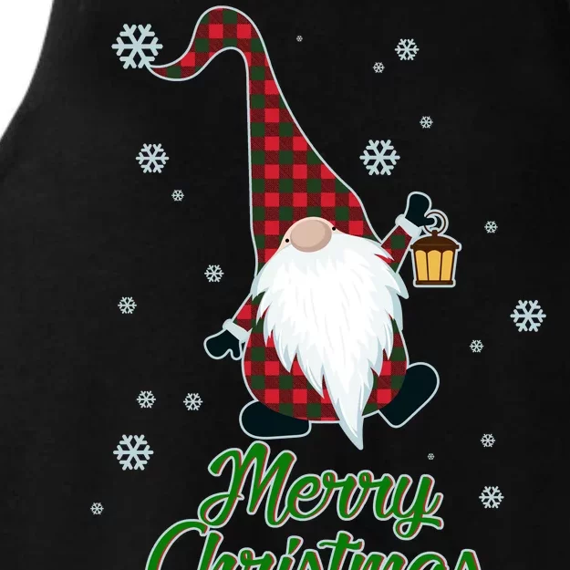 Merry Christmas Plaid Garden Gnome Ladies Tri-Blend Wicking Tank