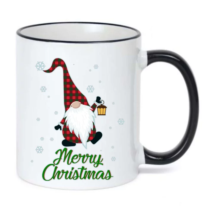 Merry Christmas Plaid Garden Gnome Black Color Changing Mug