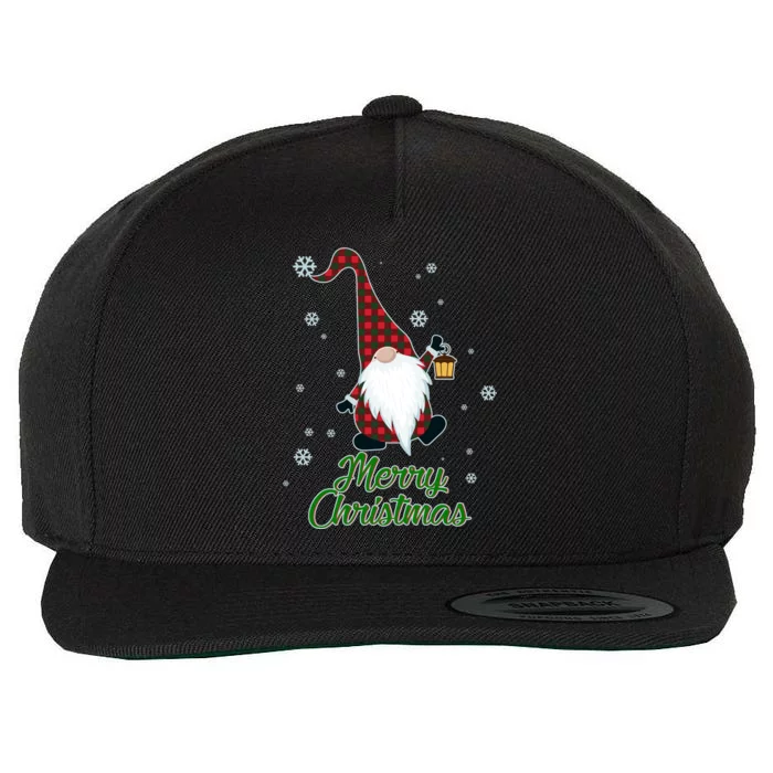 Merry Christmas Plaid Garden Gnome Wool Snapback Cap