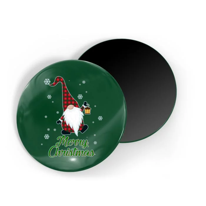 Merry Christmas Plaid Garden Gnome Magnet