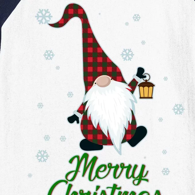 Merry Christmas Plaid Garden Gnome Baseball Sleeve Shirt