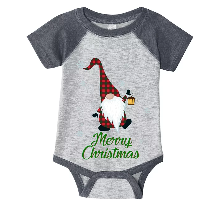 Merry Christmas Plaid Garden Gnome Infant Baby Jersey Bodysuit