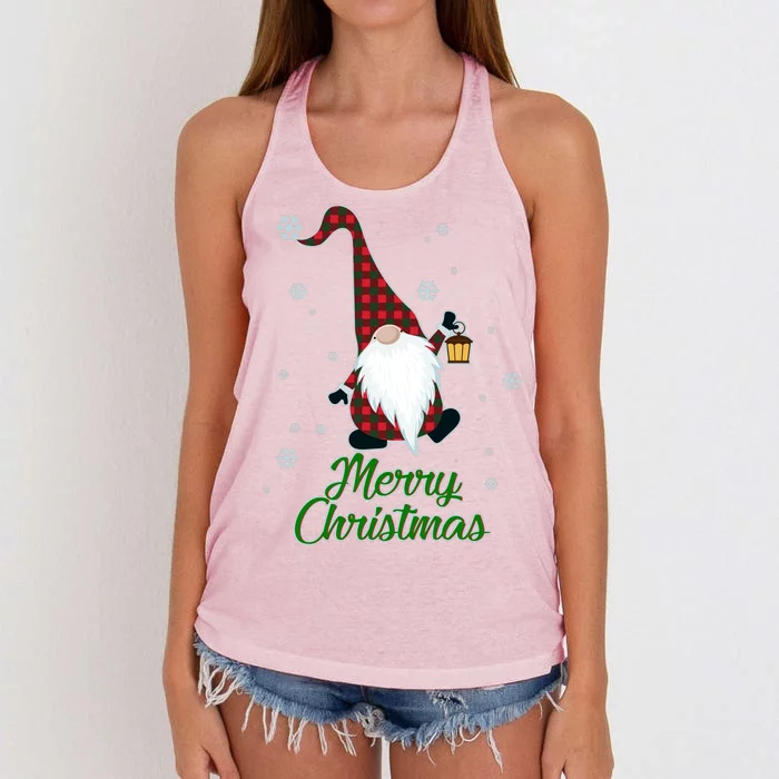 Merry Christmas Plaid Garden Gnome Women's Knotted Racerback Tank