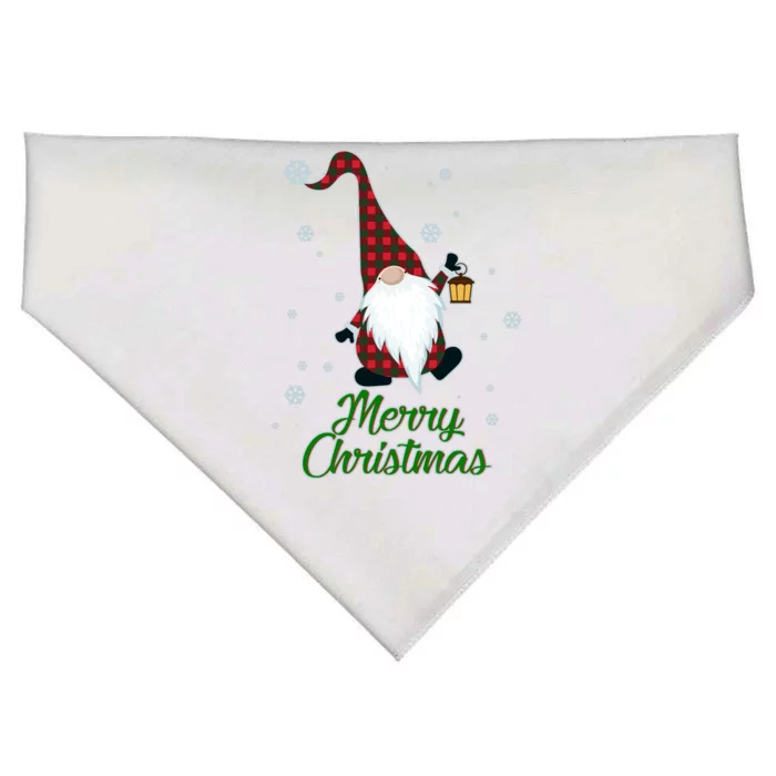 Merry Christmas Plaid Garden Gnome USA-Made Doggie Bandana