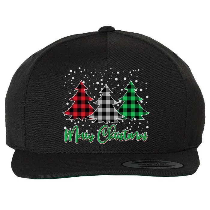 Merry Christmas Plaid Trees Wool Snapback Cap