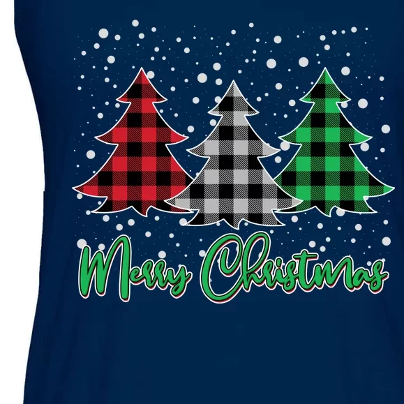 Merry Christmas Plaid Trees Ladies Essential Flowy Tank