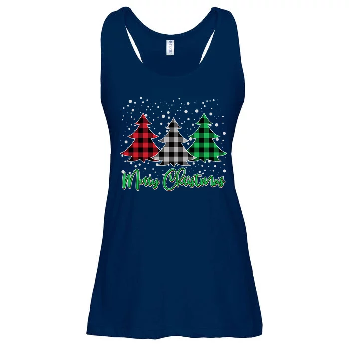 Merry Christmas Plaid Trees Ladies Essential Flowy Tank