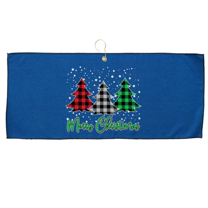 Merry Christmas Plaid Trees Large Microfiber Waffle Golf Towel