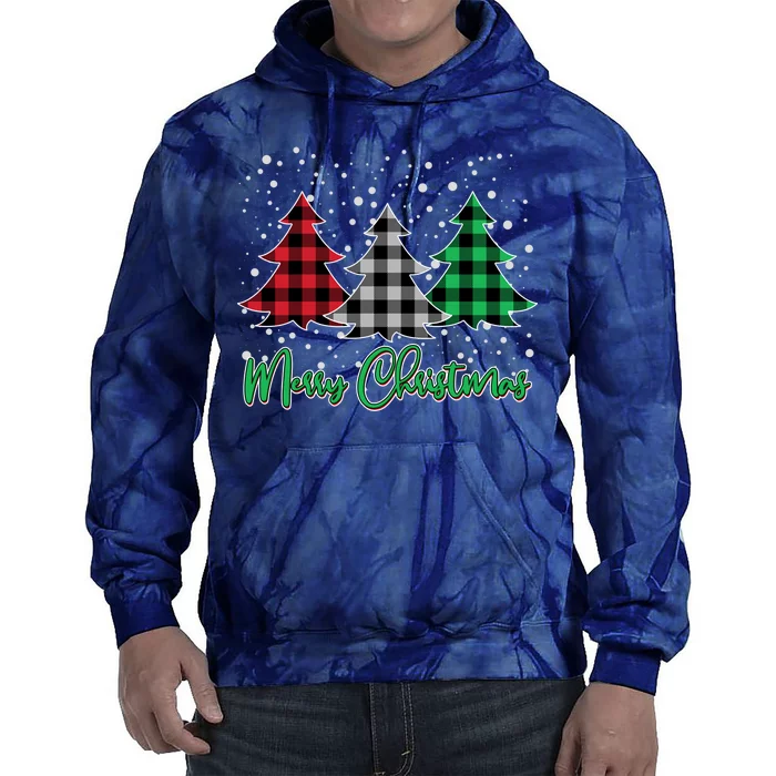 Merry Christmas Plaid Trees Tie Dye Hoodie