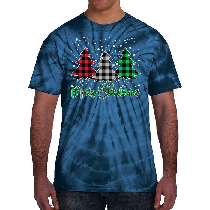 Merry Christmas Plaid Trees Tie-Dye T-Shirt