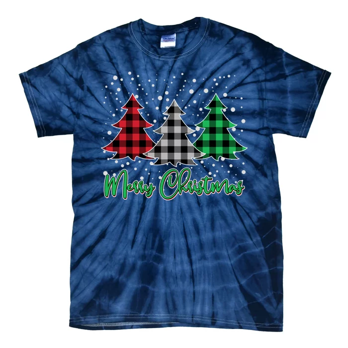 Merry Christmas Plaid Trees Tie-Dye T-Shirt