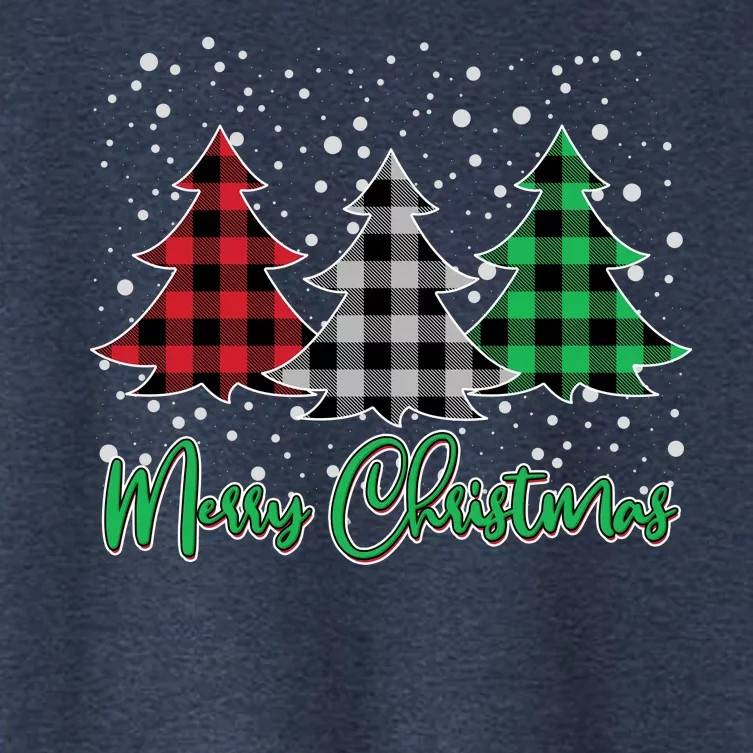 Merry Christmas Plaid Trees Women's Crop Top Tee