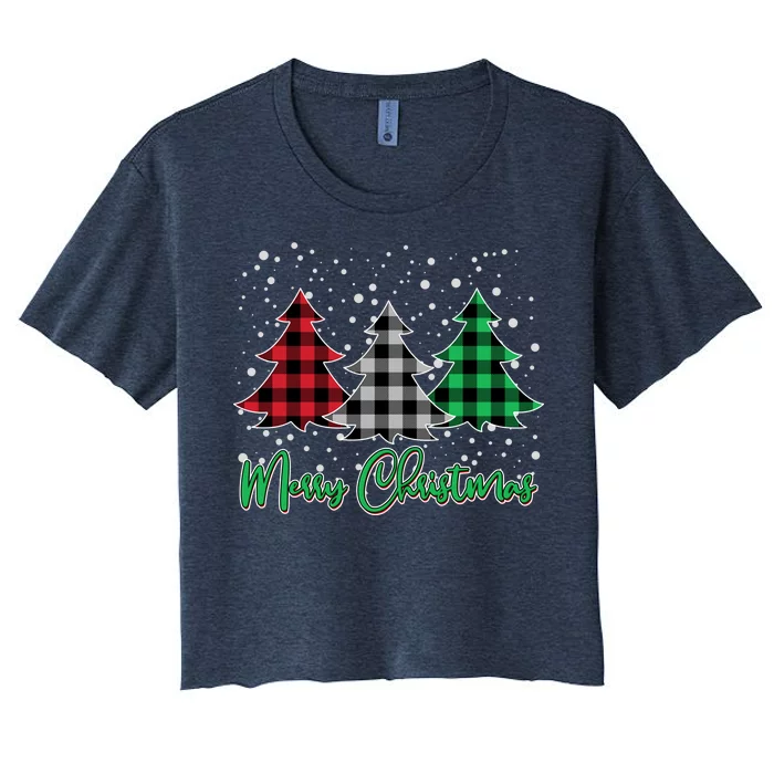 Merry Christmas Plaid Trees Women's Crop Top Tee