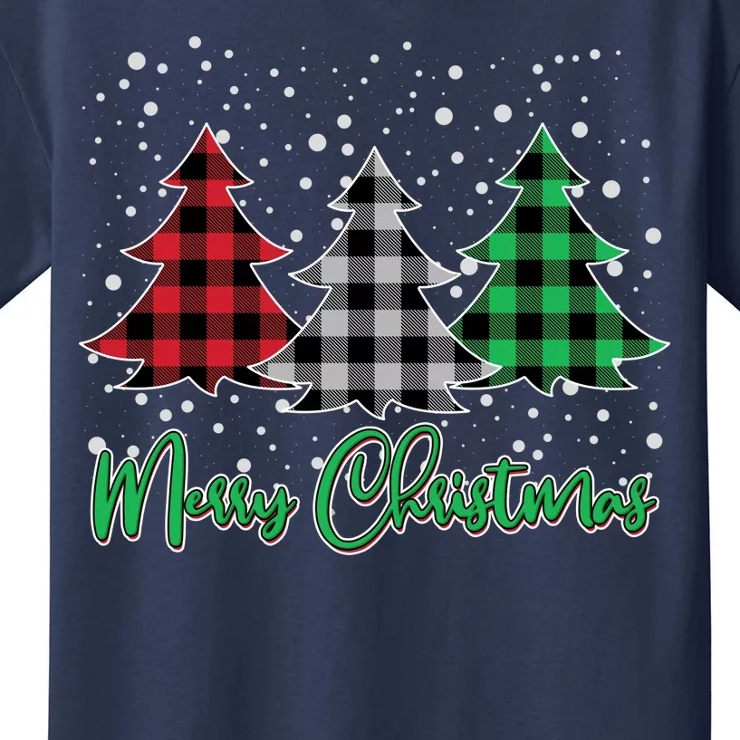 Merry Christmas Plaid Trees Kids T-Shirt